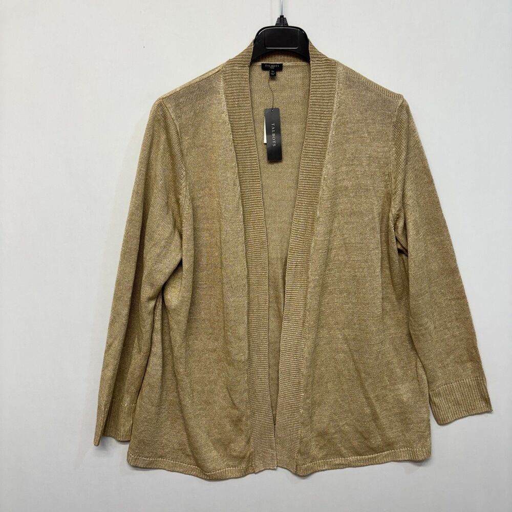 NWT Talbots Women 100% Linen Open Front Cardigan Sweater Size 3X Beige D051 -18